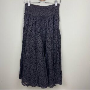 bebe || Lace Tiered Boho Skirt with Side Zipper; Size XS; Chocolate Brown